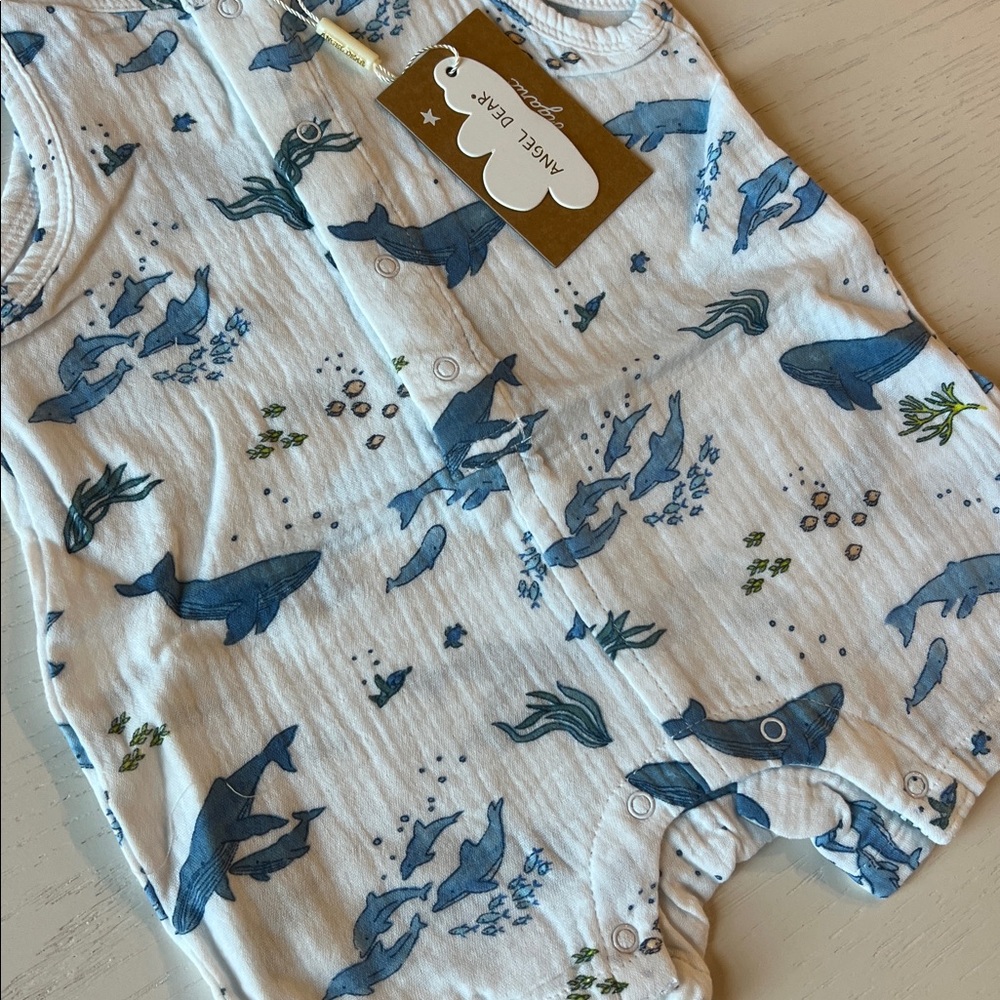 Angel Dear Organic Cotton Shortie Romper Blue Whales 12-18 18-24 months - Picture 3 of 3